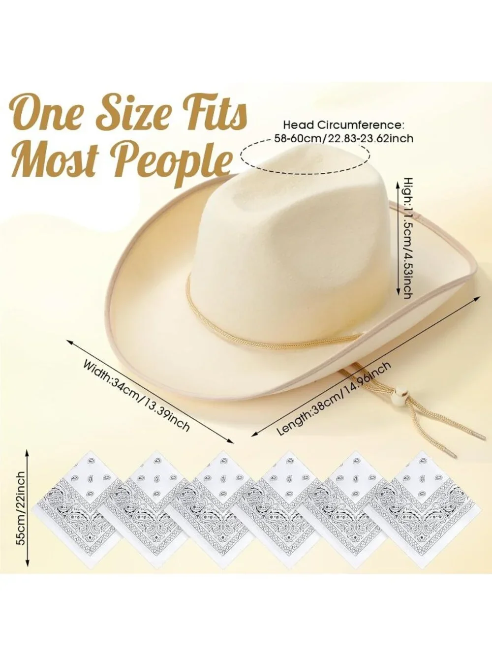 Men's Beige Bandanas Bulk Adjustable Felt Western Cowboy Cowgirl Hat 12 Pcs